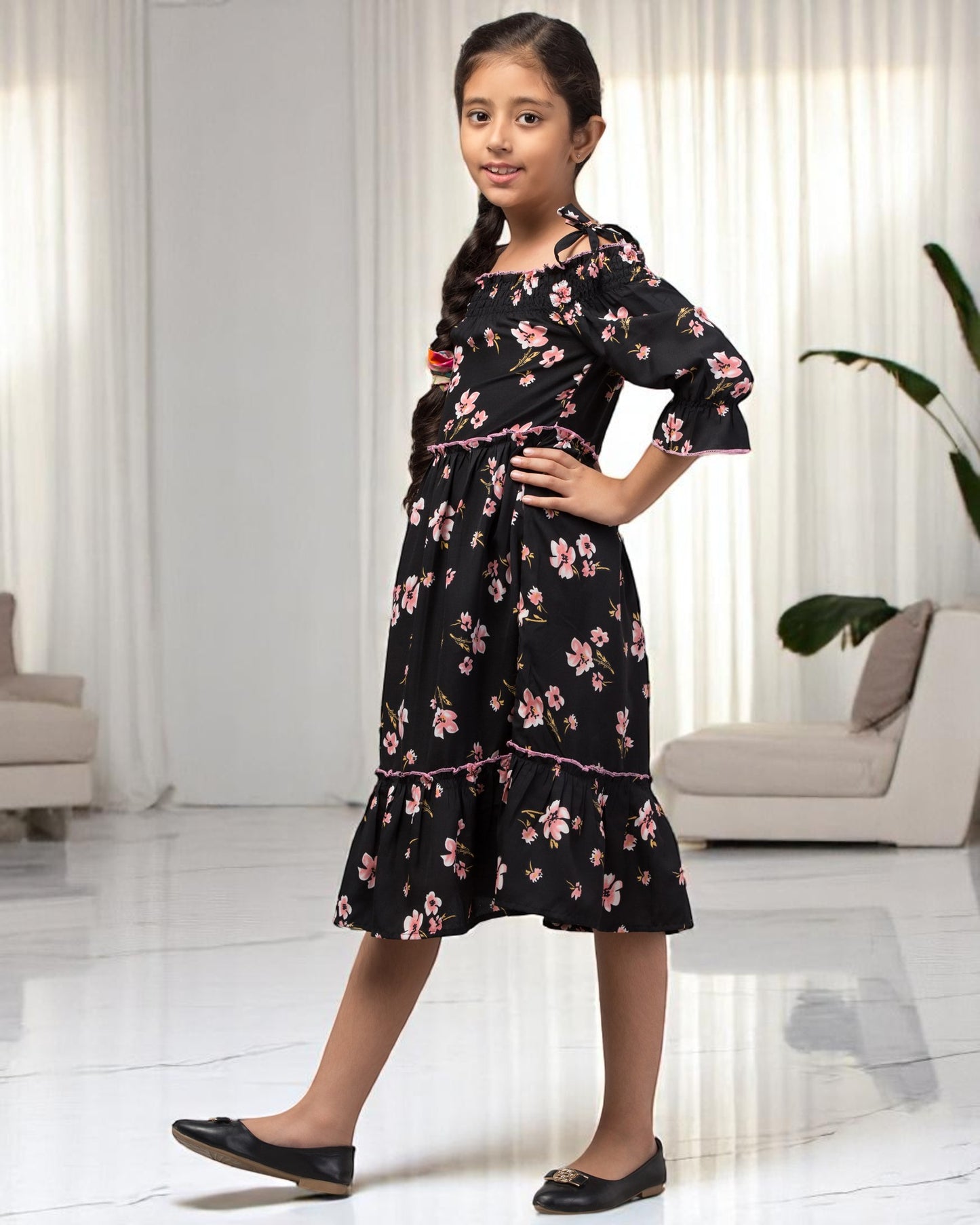 Stylish Crepe Midi Dress for Girls with Skirt and Top Look