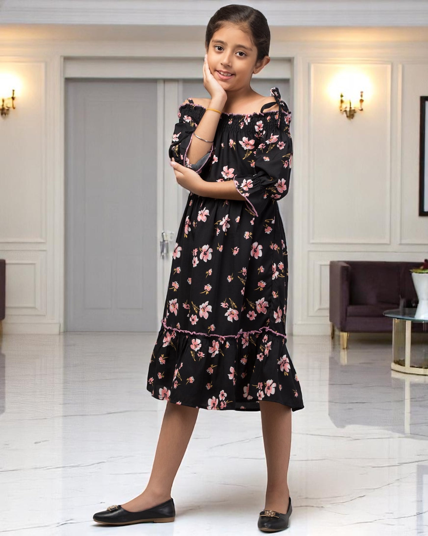 Stylish Crepe Midi Dress for Girls with Skirt and Top Look