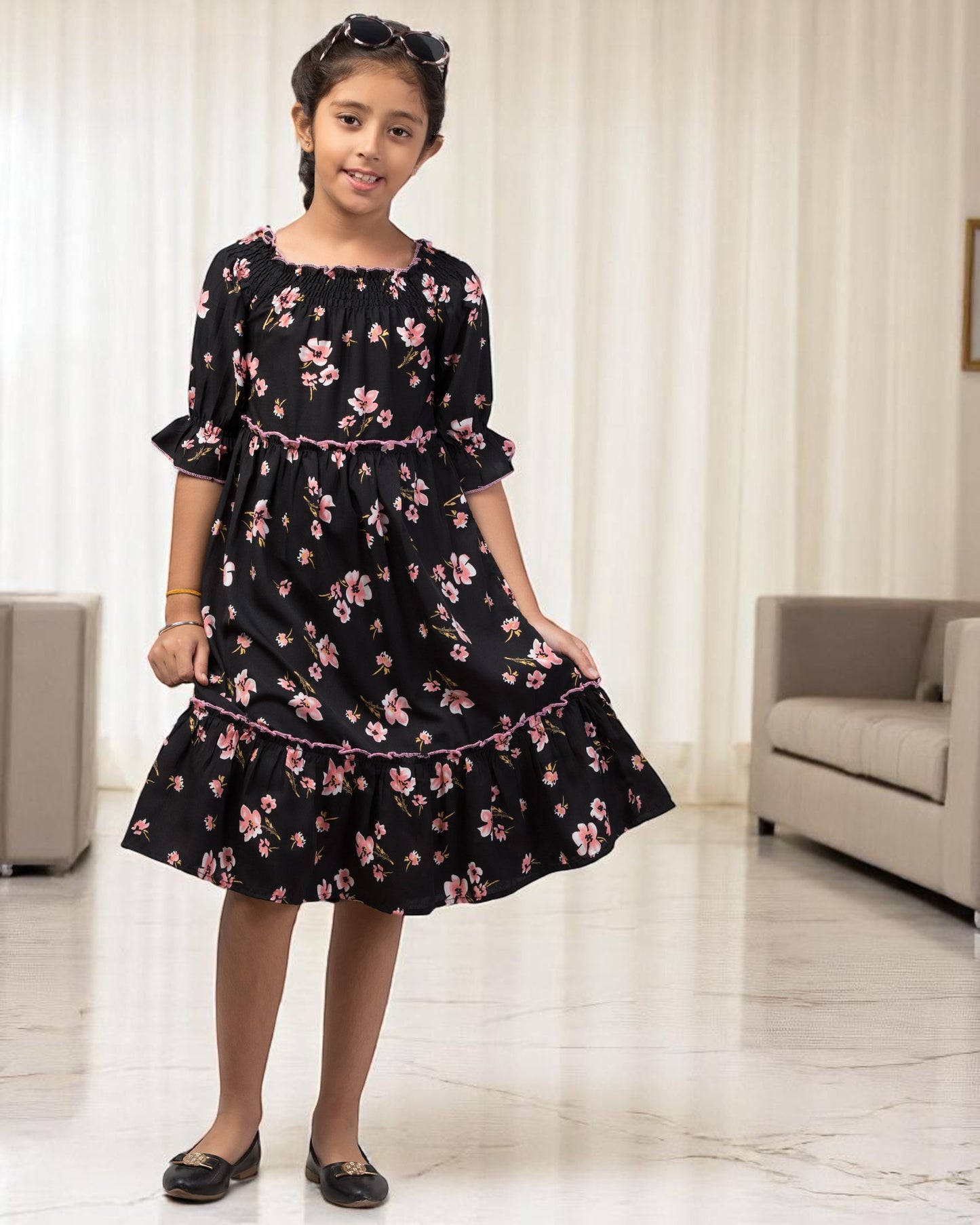 Stylish Crepe Midi Dress for Girls with Skirt and Top Look