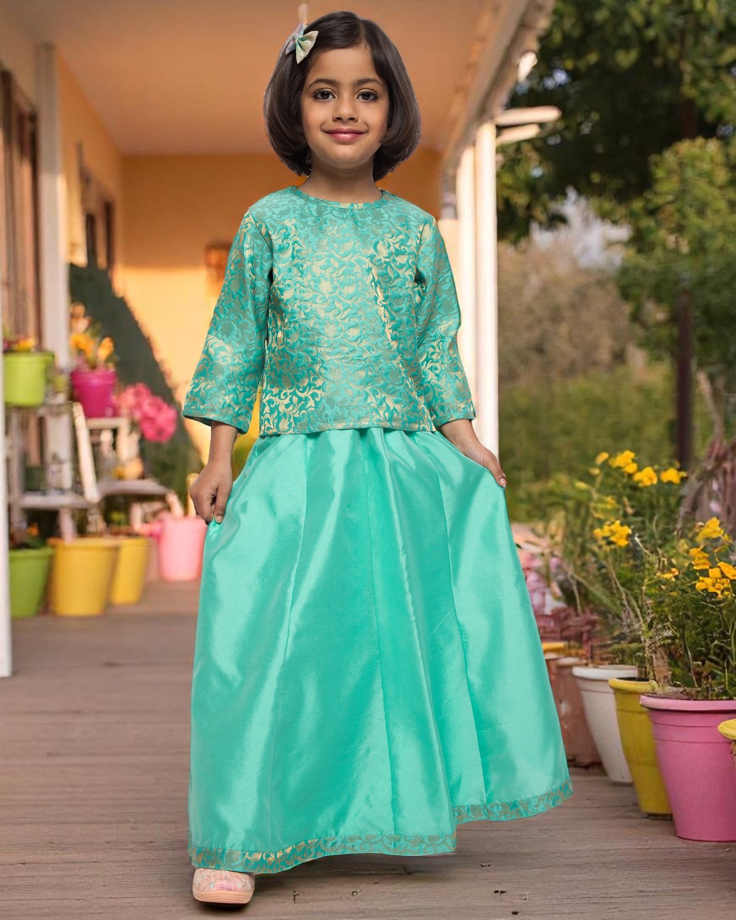 Regal Elegance: Brocade & Georgette 3-Piece Ensemble