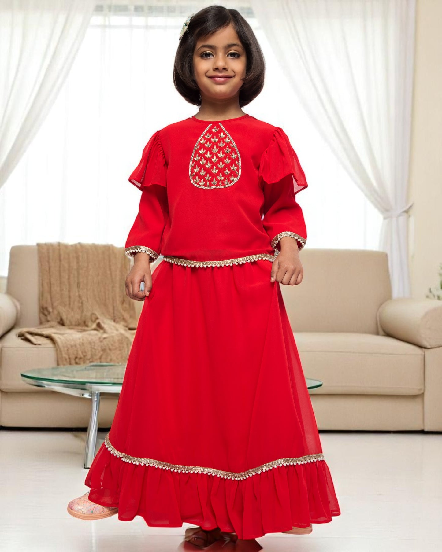 Ethereal Elegance: Handcrafted Poly Georgette Ensemble