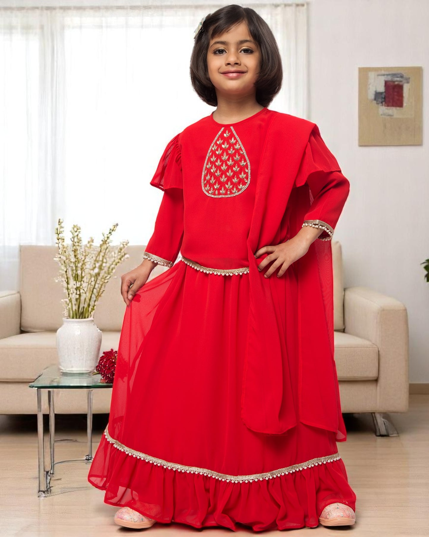 Ethereal Elegance: Handcrafted Poly Georgette Ensemble
