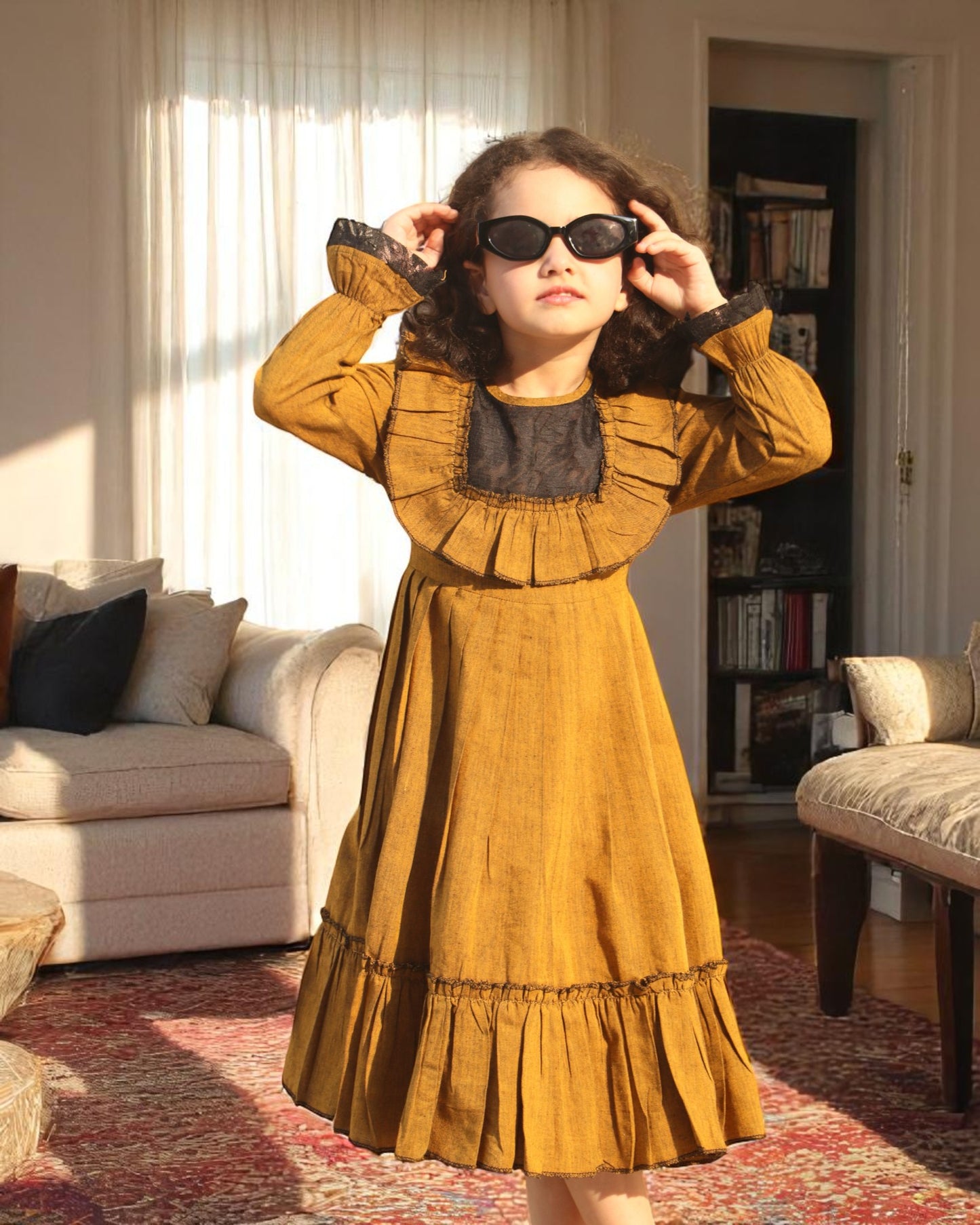 Elegant Designer Cotton Frock with Layered Hem & Bell Sleeves – Stylish and Comfortable
