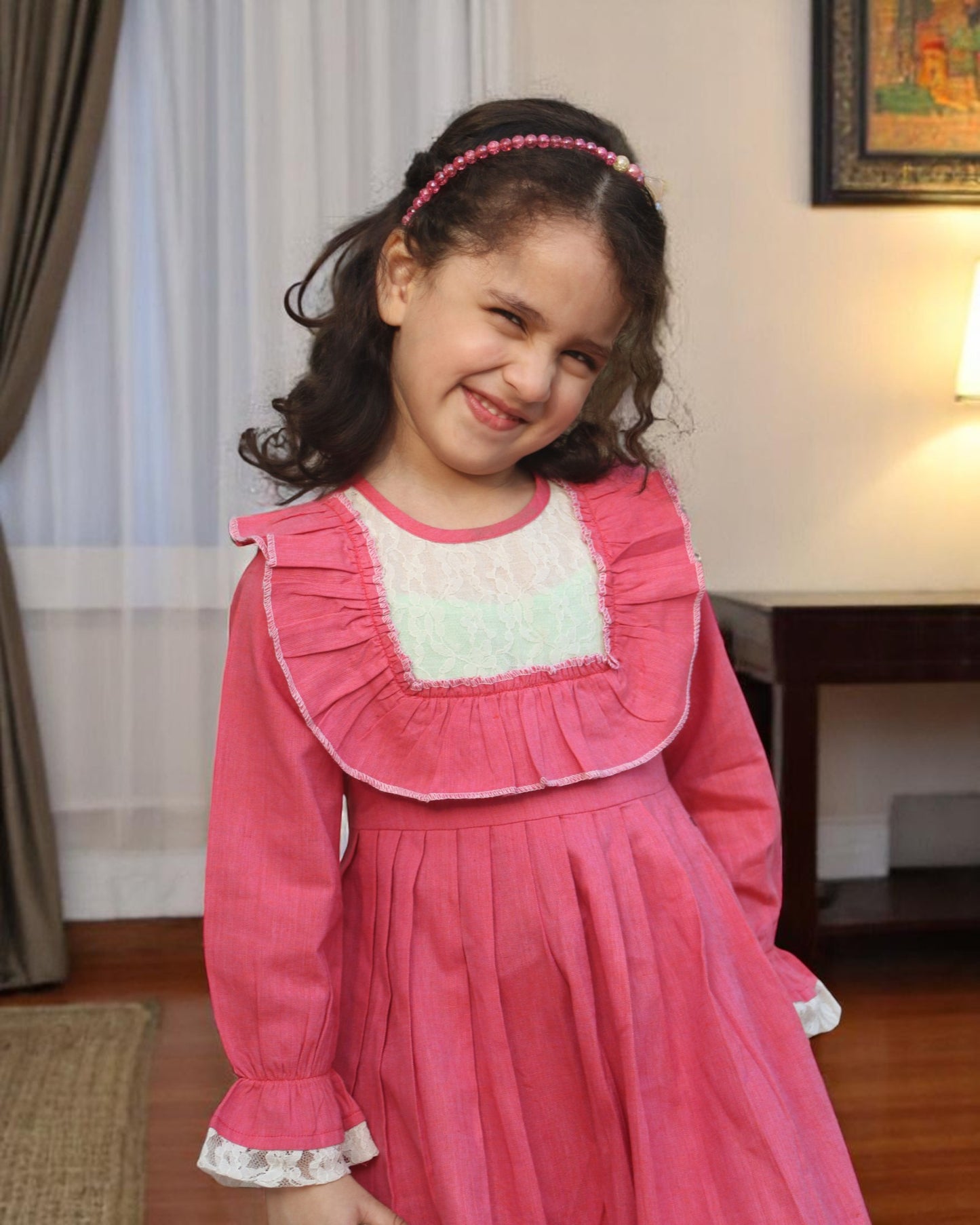 Elegant Designer Cotton Frock with Layered Hem & Bell Sleeves – Stylish and Comfortable