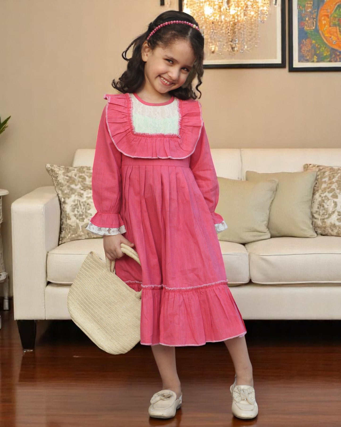 Elegant Designer Cotton Frock with Layered Hem & Bell Sleeves – Stylish and Comfortable