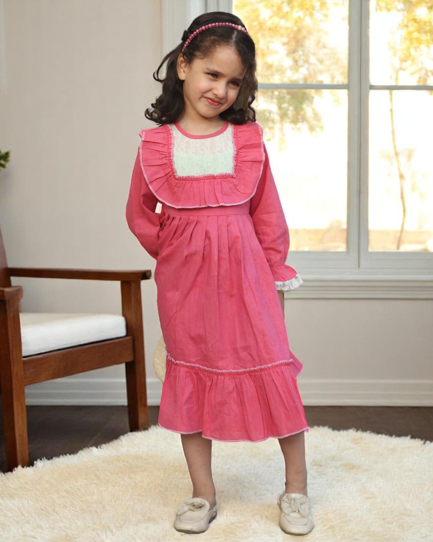 Elegant Designer Cotton Frock with Layered Hem & Bell Sleeves – Stylish and Comfortable