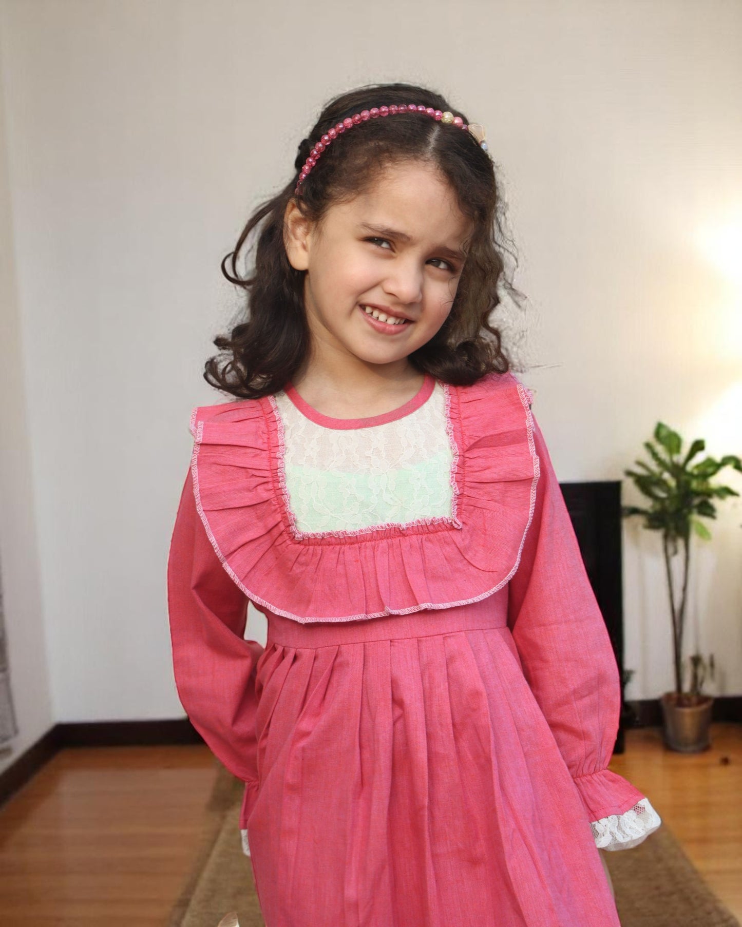 Elegant Designer Cotton Frock with Layered Hem & Bell Sleeves – Stylish and Comfortable