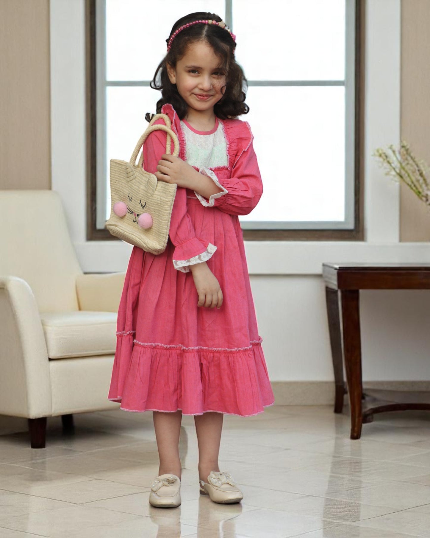Elegant Designer Cotton Frock with Layered Hem & Bell Sleeves – Stylish and Comfortable