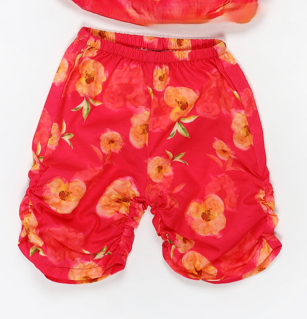 Two-Piece Girls' Set in Cotton Blend Fabric with Kurta Top and Calf-Length Pajama
