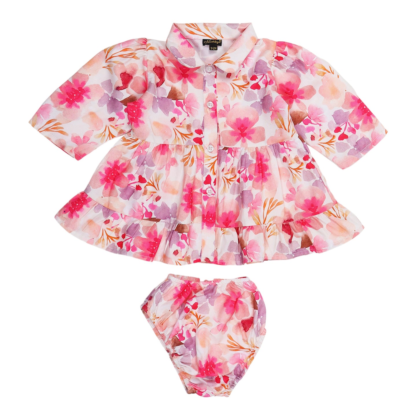 Stylish Two-Piece Set for Girls in Printed Cotton Blend Fabric