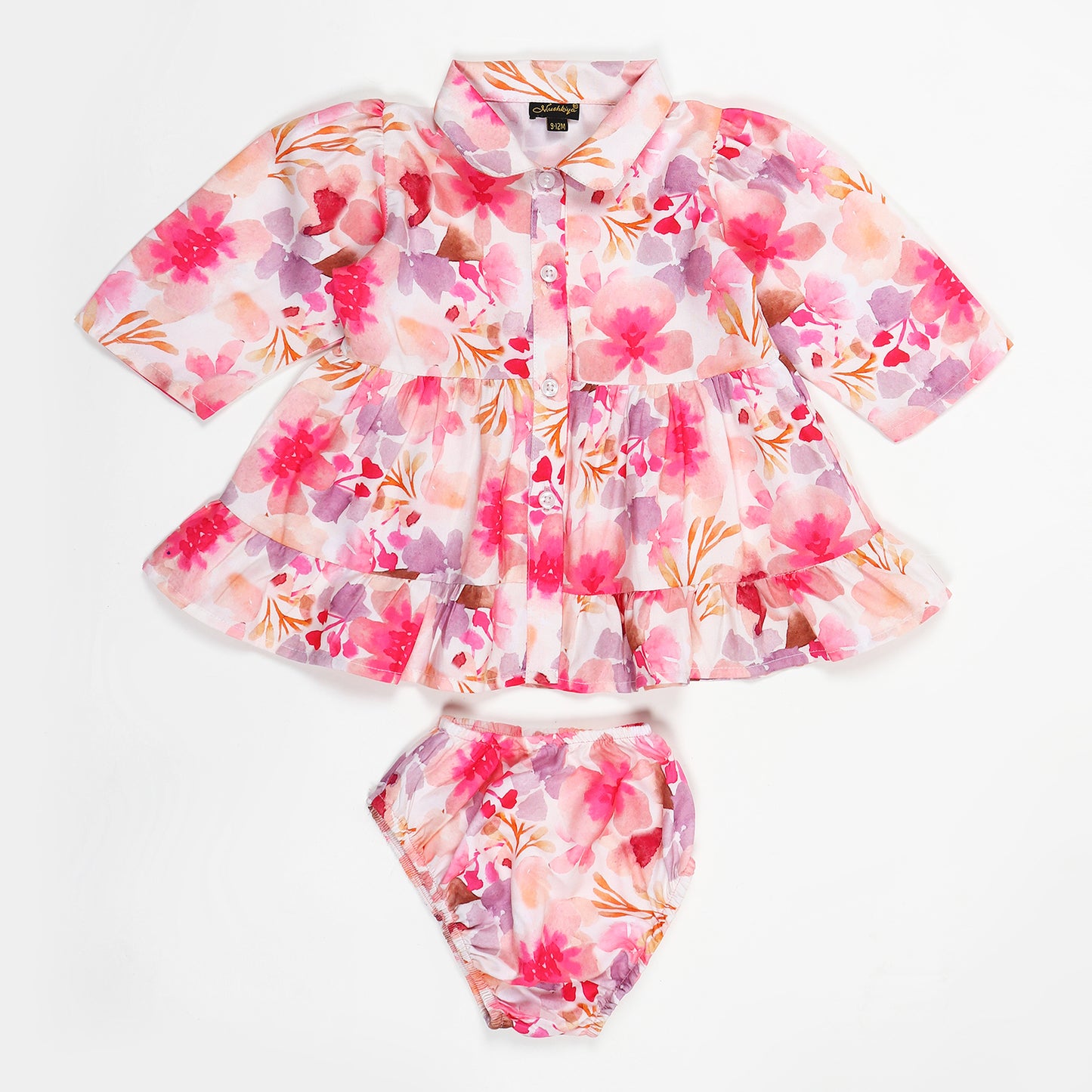 Stylish Two-Piece Set for Girls in Printed Cotton Blend Fabric
