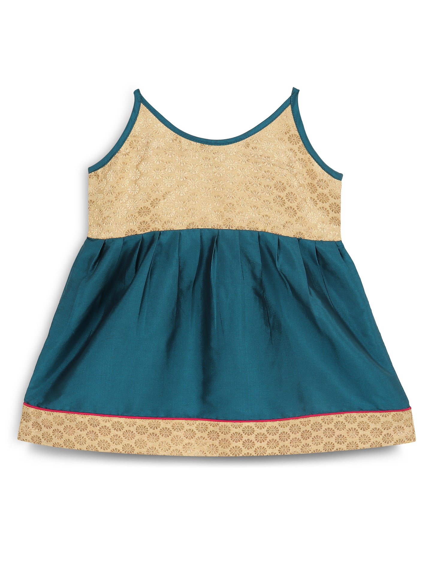 Strap Shoulder Frock for Girls in Banarasi and Taffeta Silk with Tassels