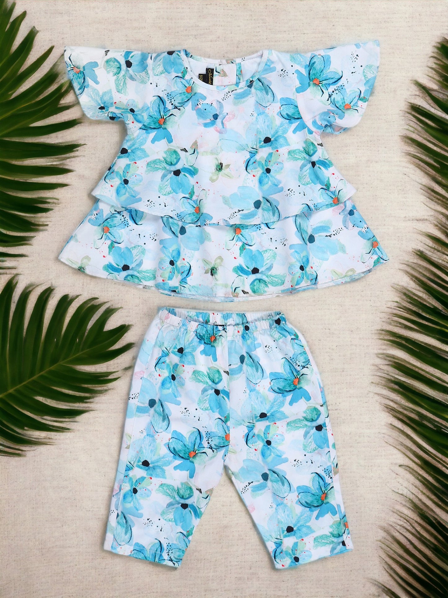 Two-Piece Girls' Set in Cotton Blend Fabric with Strappy Frock and Pantie