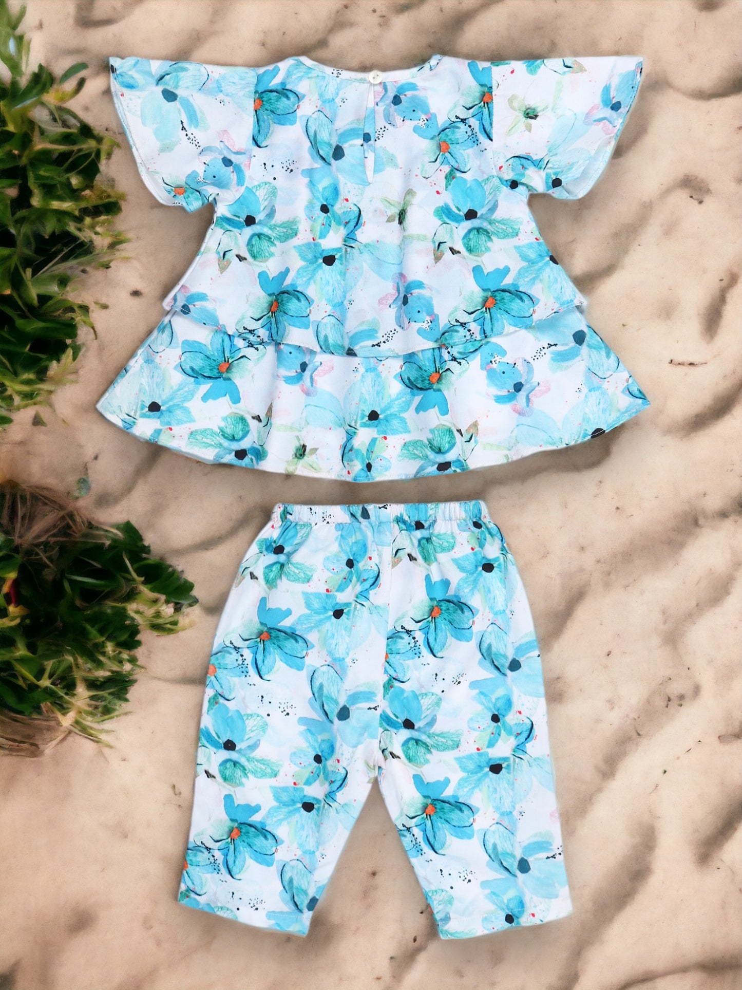 Two-Piece Girls' Set in Cotton Blend Fabric with Strappy Frock and Pantie