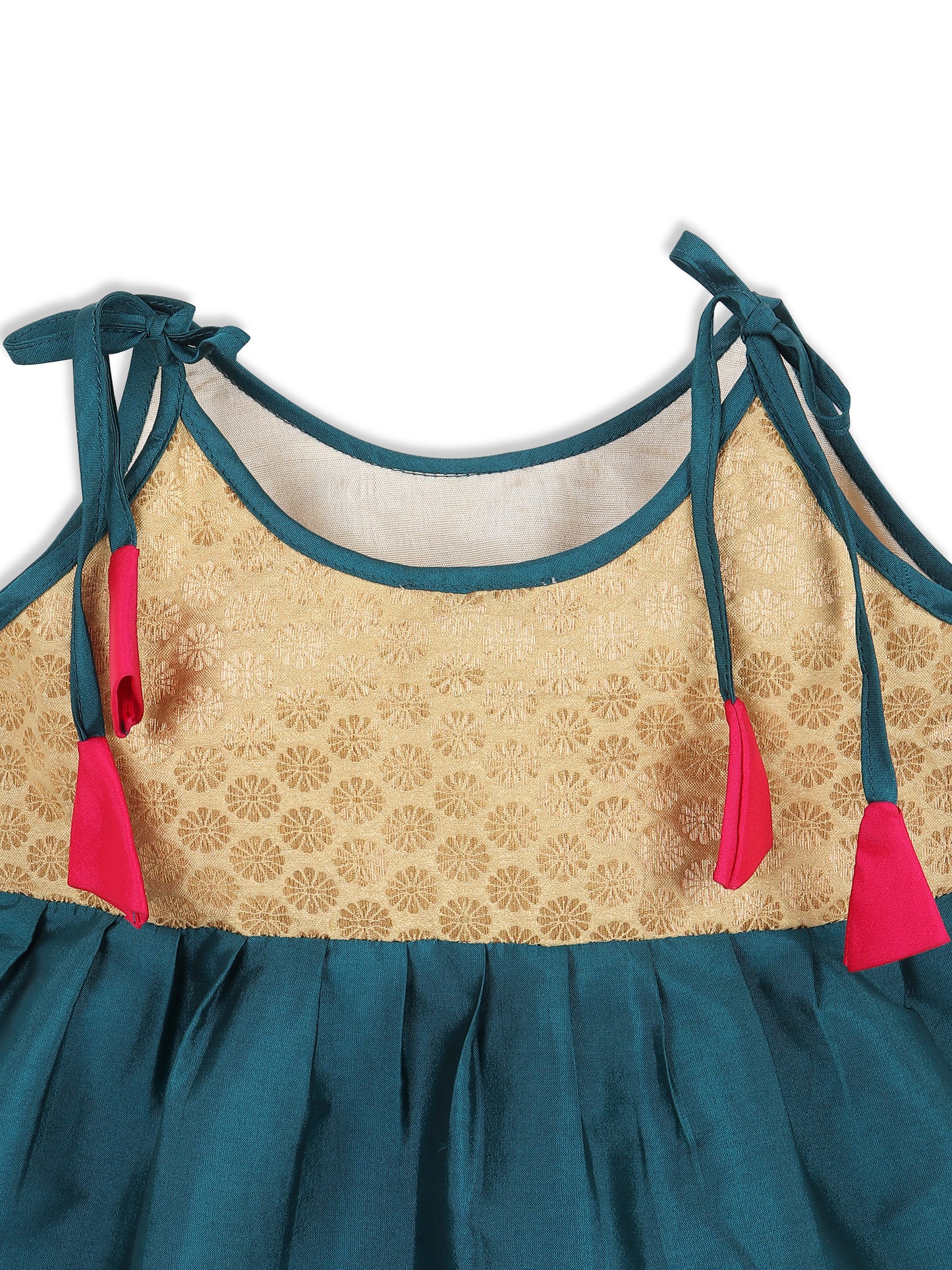 Strap Shoulder Frock for Girls in Banarasi and Taffeta Silk with Tassels