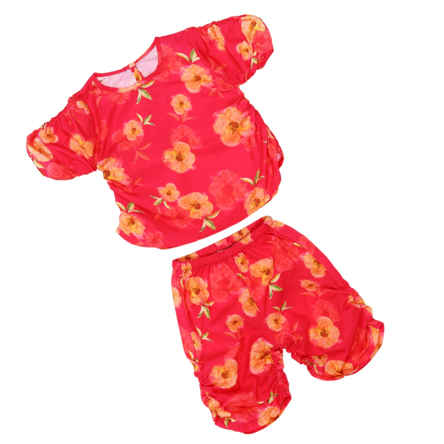 Two-Piece Girls' Set in Cotton Blend Fabric with Kurta Top and Calf-Length Pajama