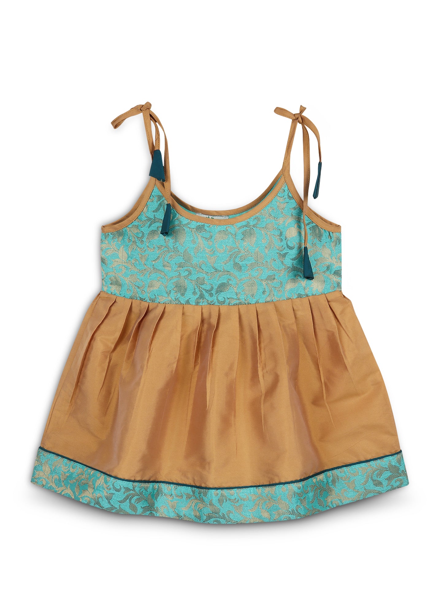 Strap Shoulder Frock for Girls in Banarasi and Taffeta Silk with Tassels