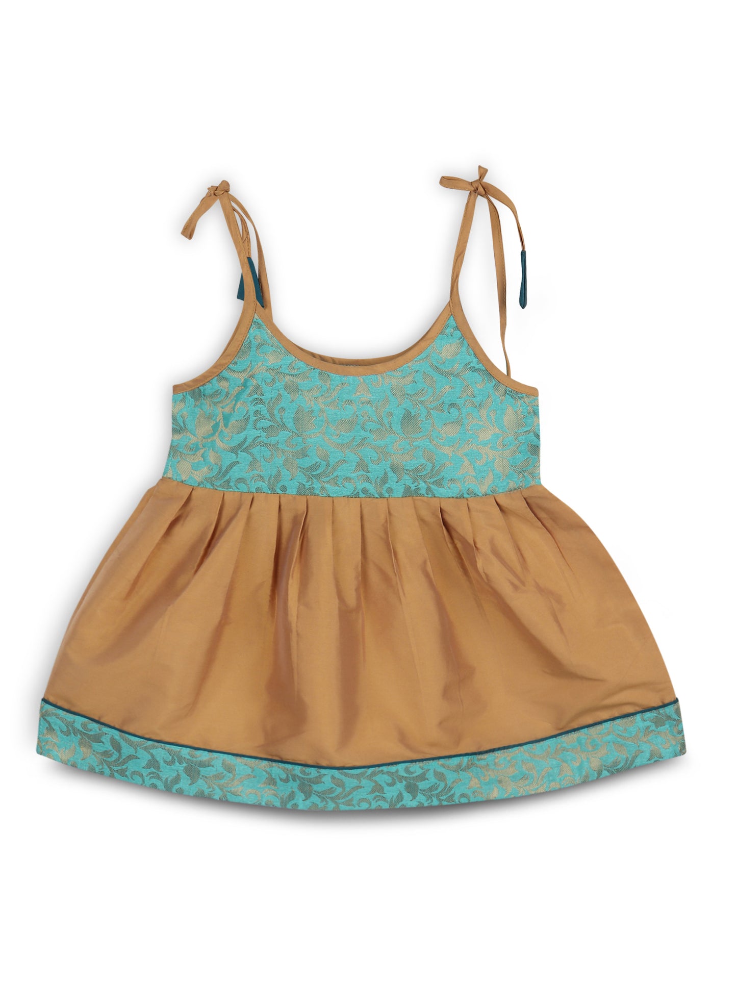 Strap Shoulder Frock for Girls in Banarasi and Taffeta Silk with Tassels