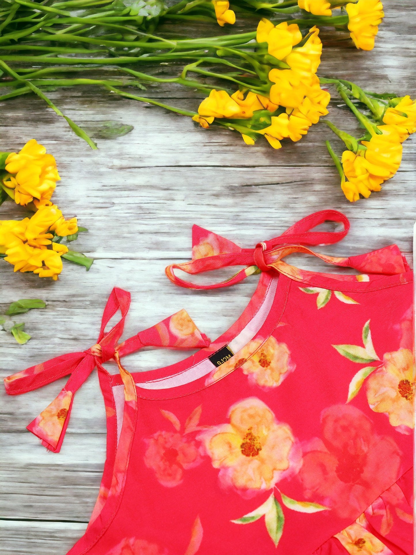 Two-Piece Girls' Set in Cotton Blend Fabric with Strappy Frock and Pantie