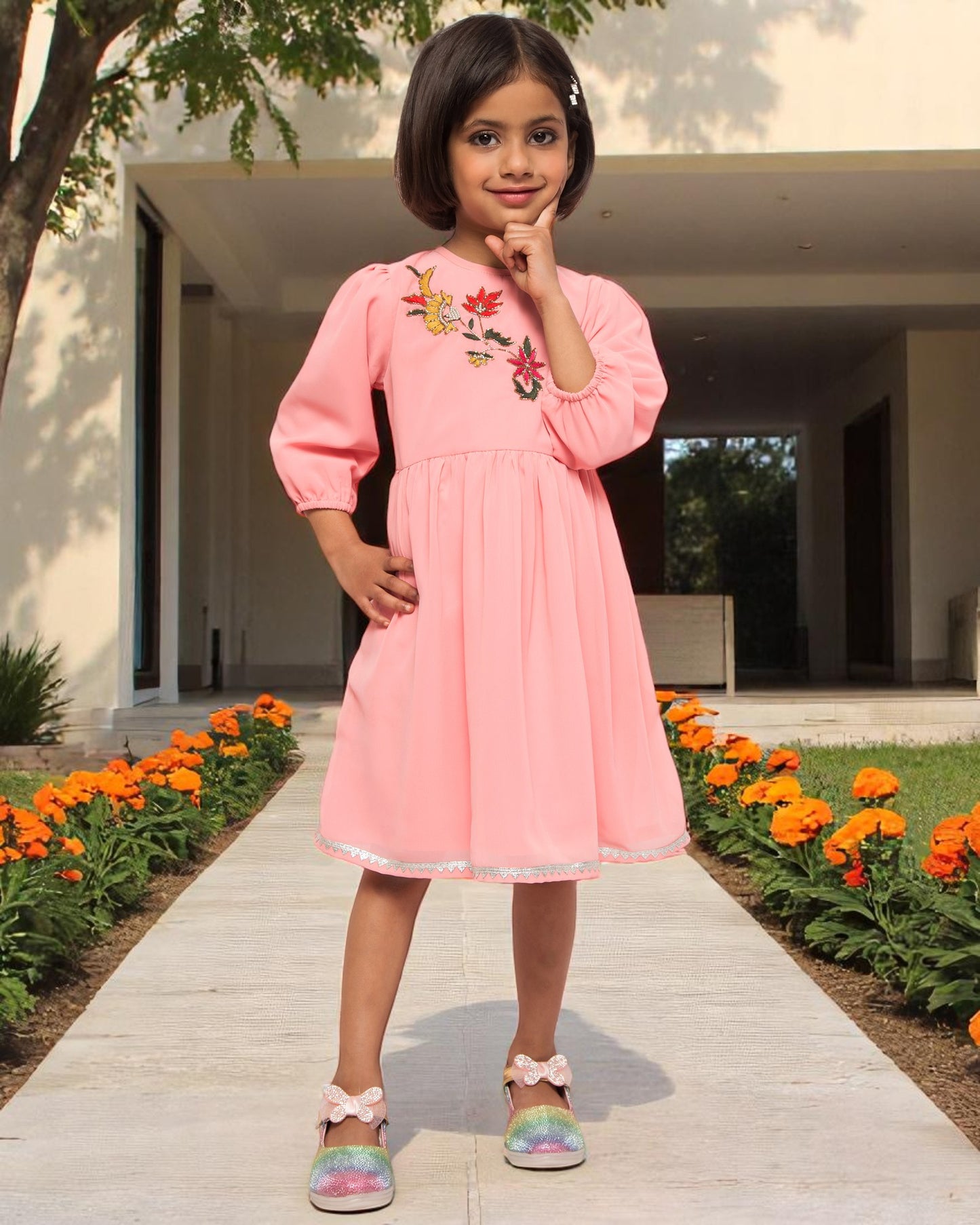 Whimsical Charm: Hand-Embellished Georgette Frock