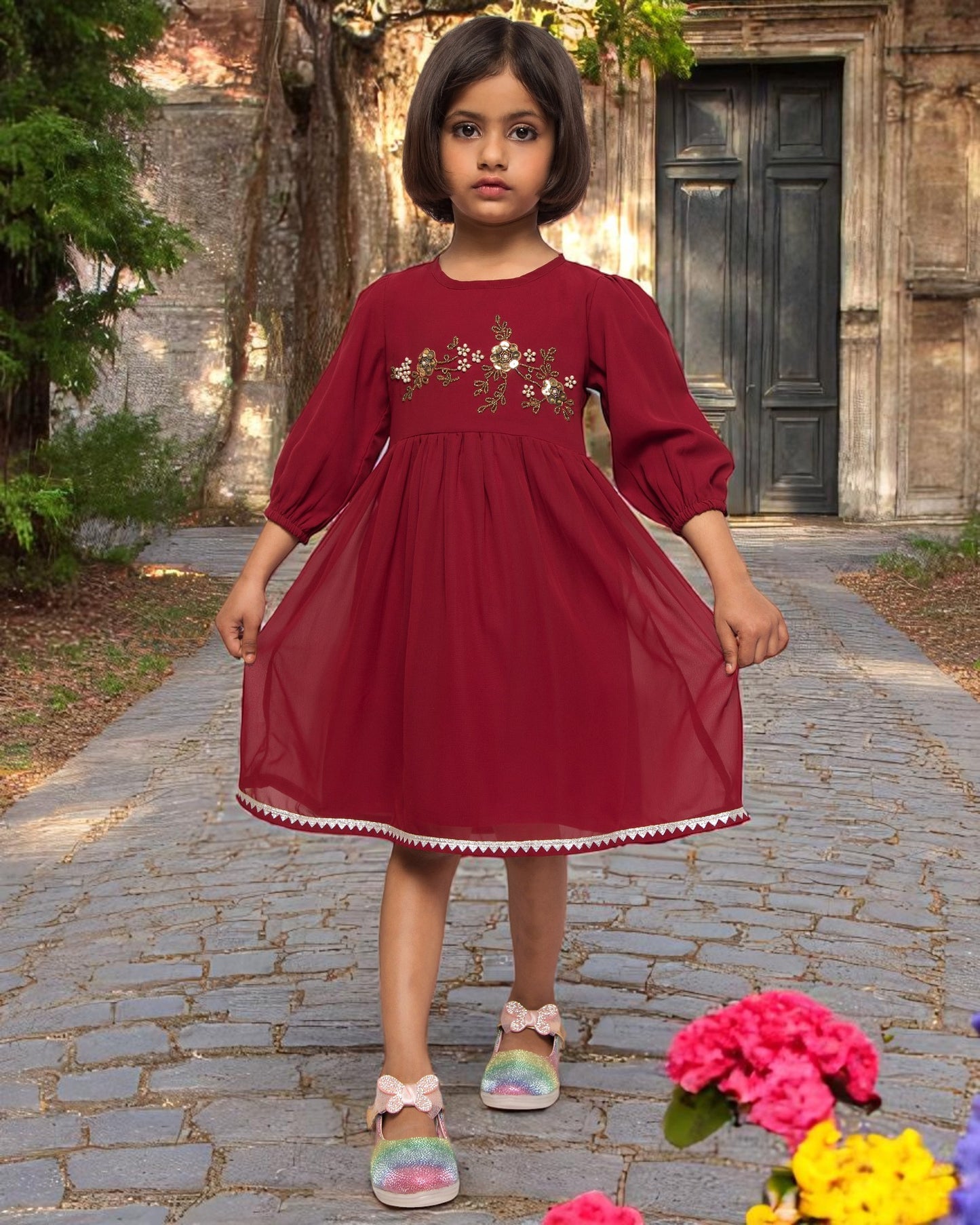 Ethereal Charm:Handwork Embellished Georgette Frock