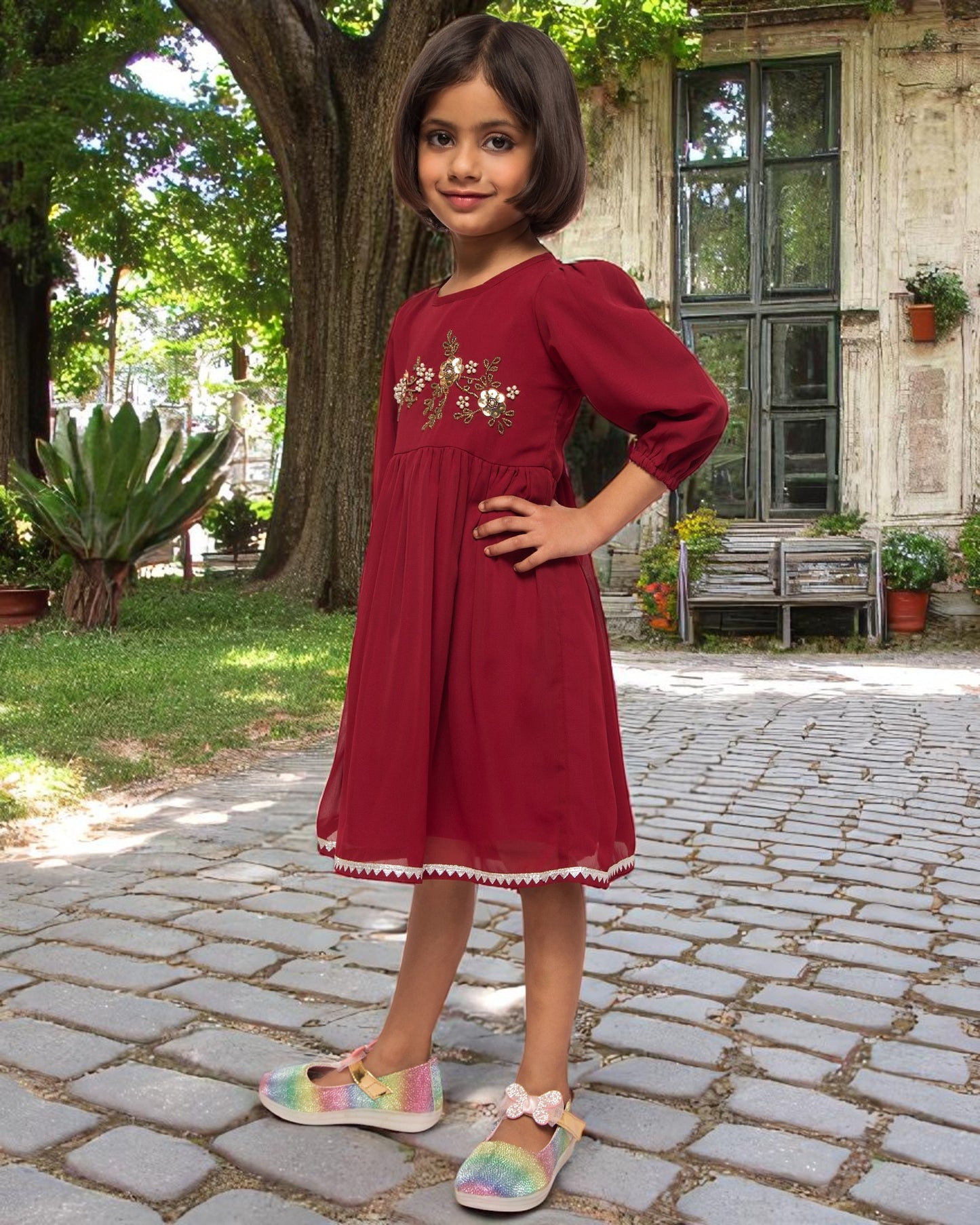 Ethereal Charm:Handwork Embellished Georgette Frock