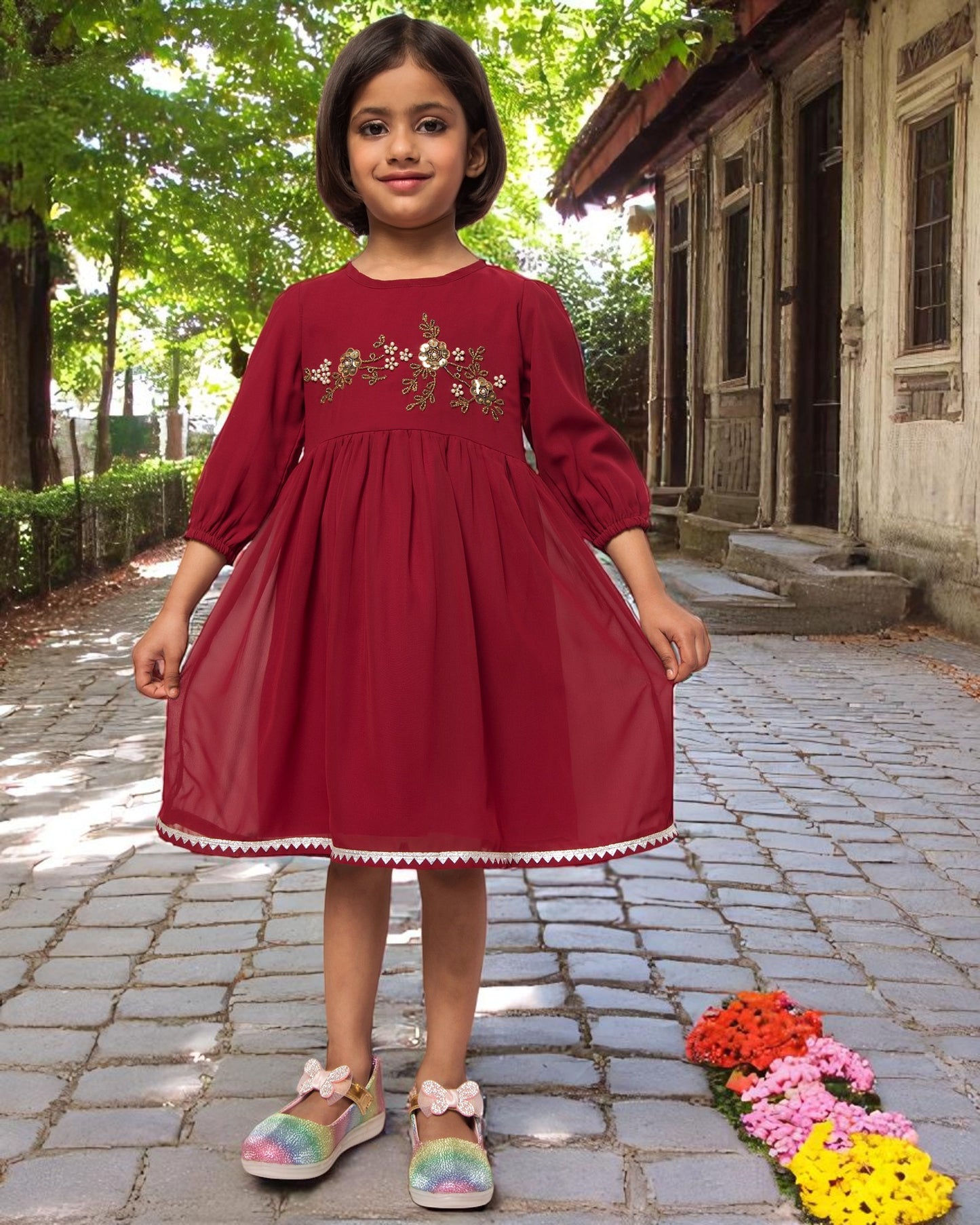 Ethereal Charm:Handwork Embellished Georgette Frock