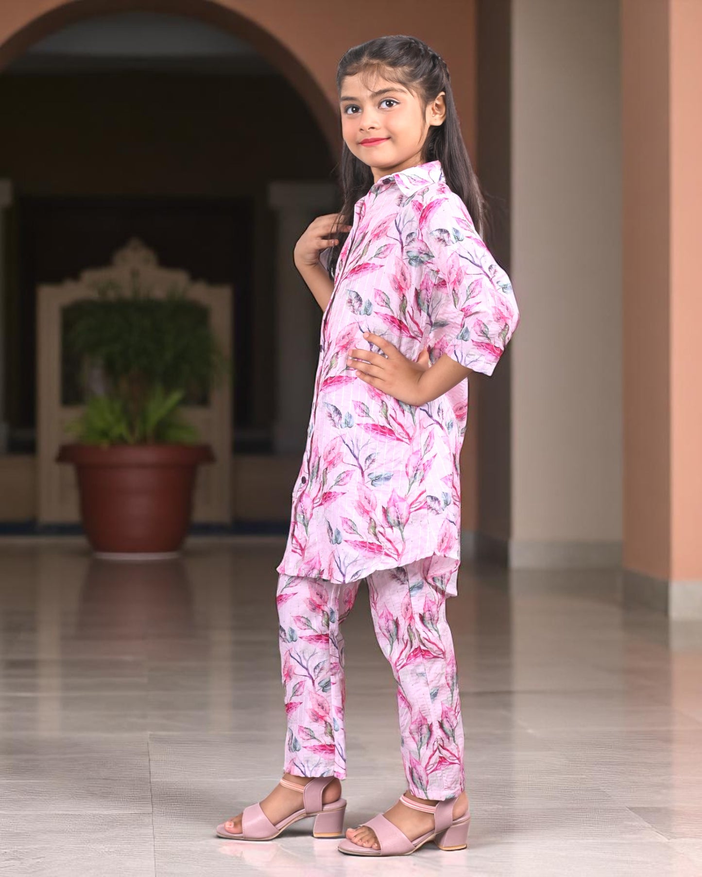 Tito Patito Girls’ Printed Co-ord Set – Sequin Work, Cotton Blend, Shirt Collar