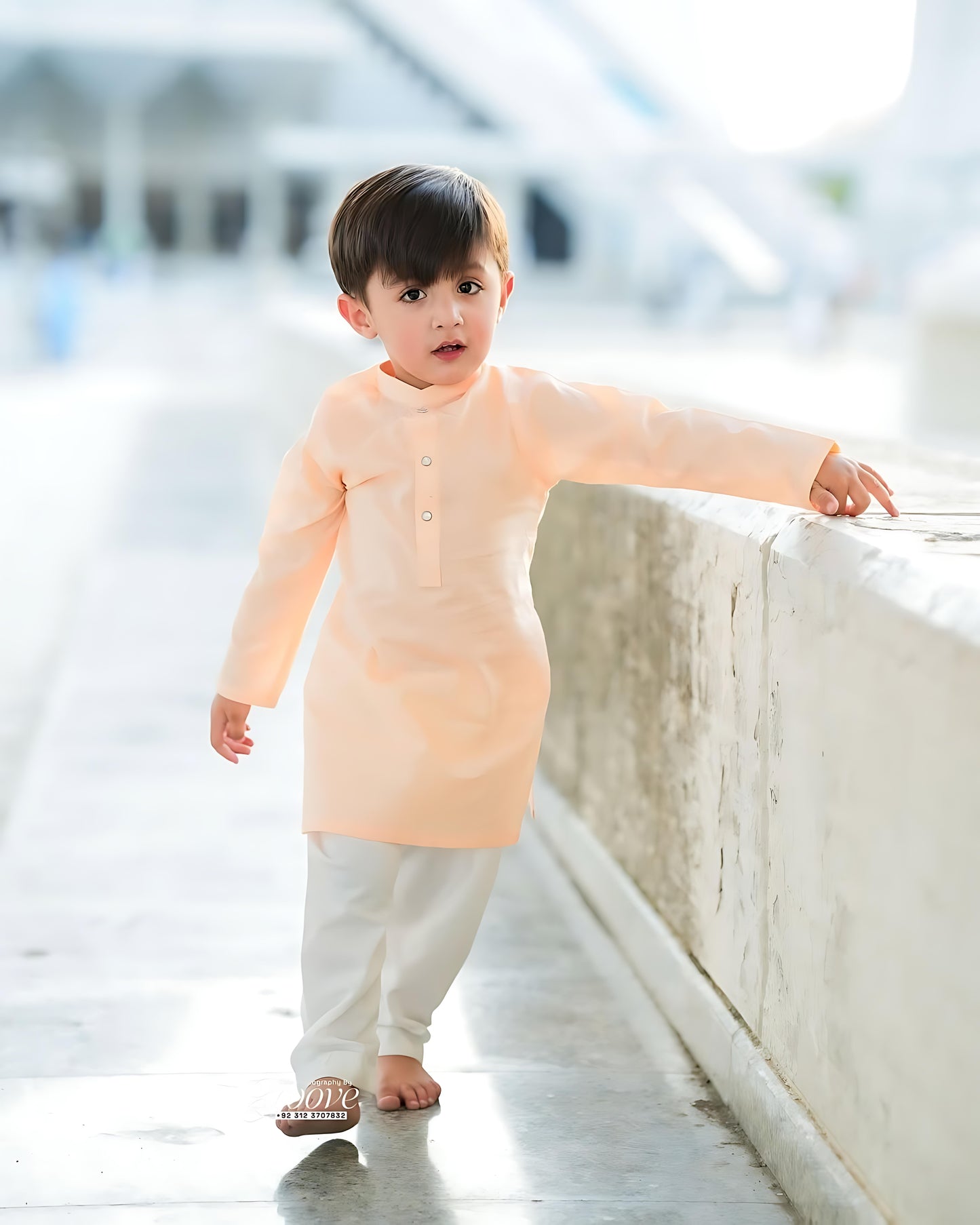 Boys Peach Cambric Cotton Kurta Pajama – Classic Festive Outfit
