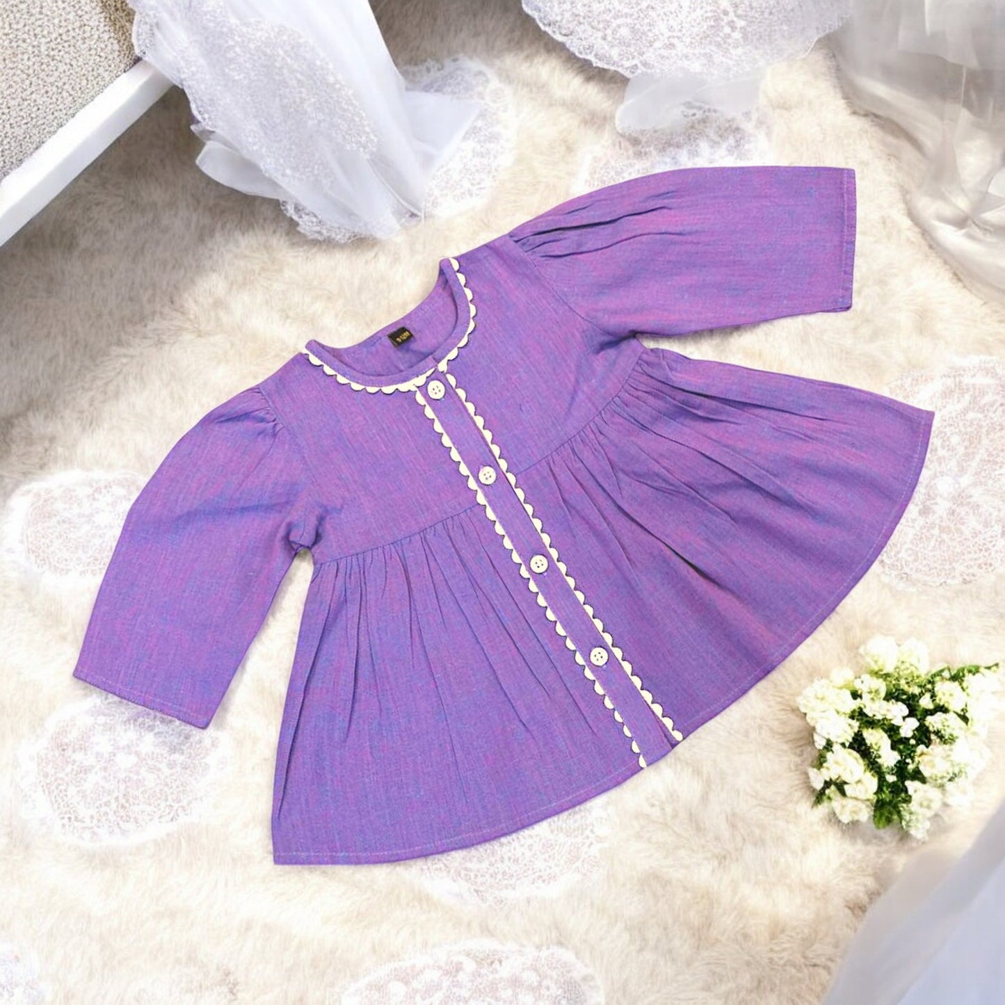 Elegant Two-Piece Baby Girl Set with Lacework in Pure Cotton