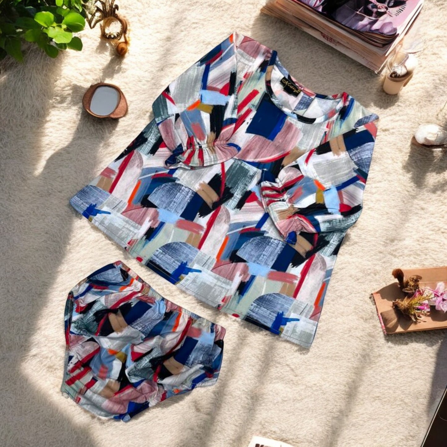 Stylish Two-Piece Cotton Blend Set for Baby Girls