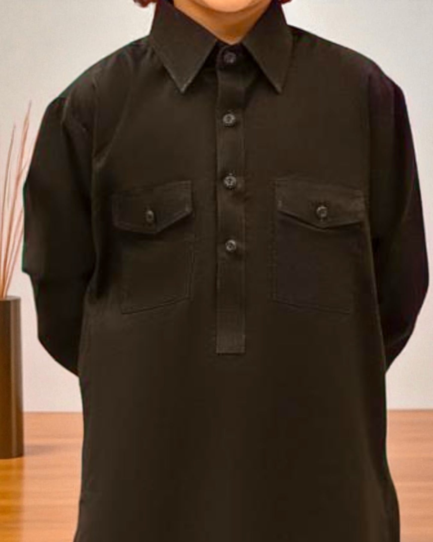 Classic Black Cotton Satin Pathani Suit – Timeless Elegance for Boys