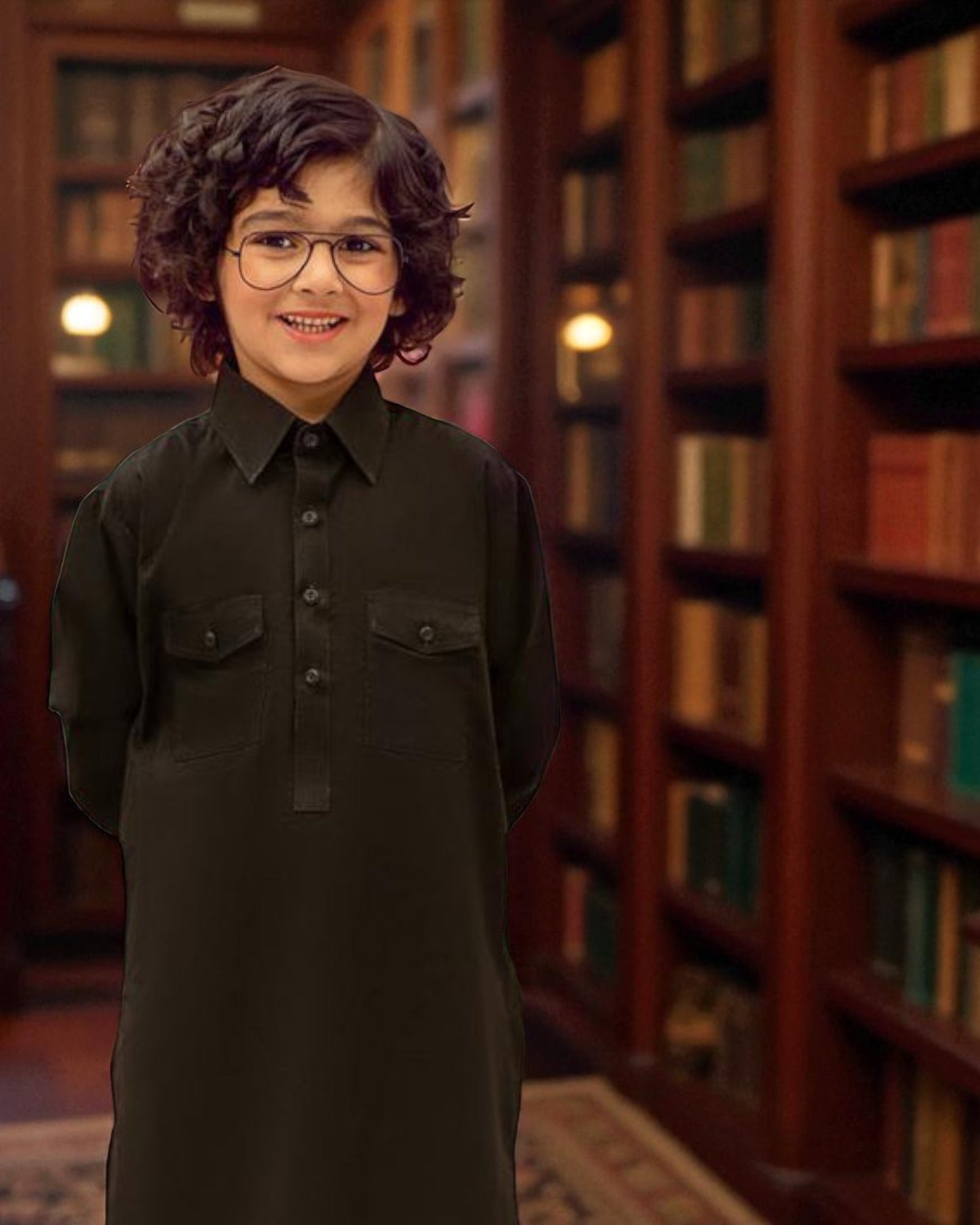 Classic Black Cotton Satin Pathani Suit – Timeless Elegance for Boys