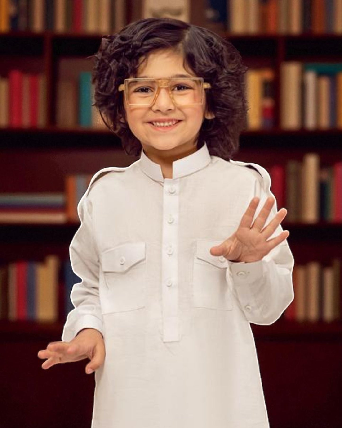 White Cotton Satin Pathani for Kids – Classic Khan Dress by Tito Patito