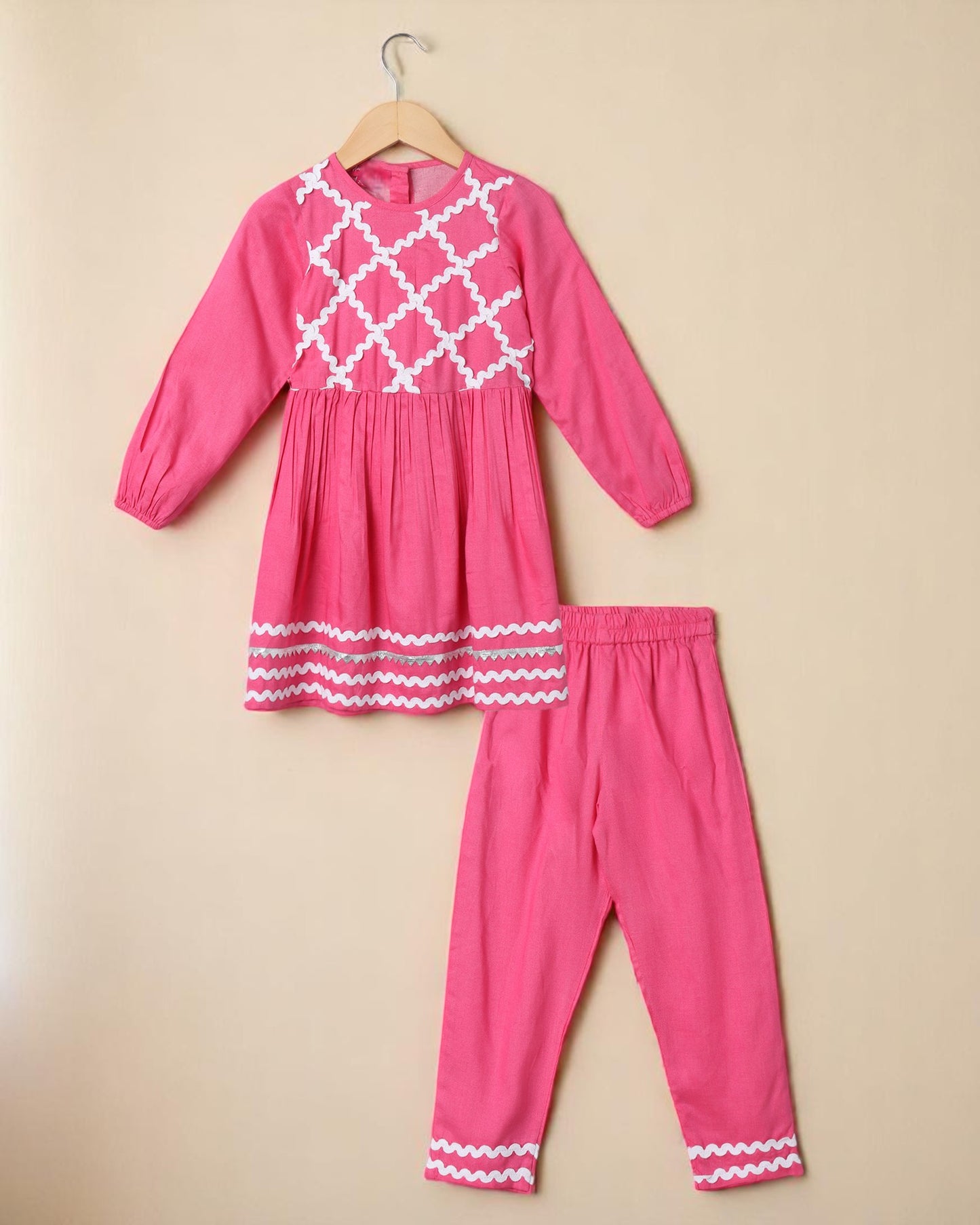 Rayon Two-Piece Suit for Girls with Elegant Lace Work – Soft & Stylish (DARK PINK)