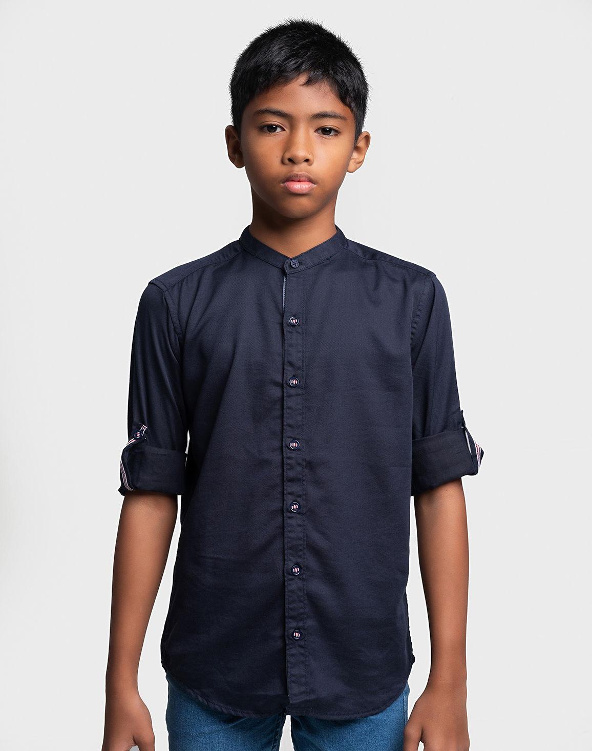 Boys Navy Blue Cotton Shirt Smart Casual Kidswear India