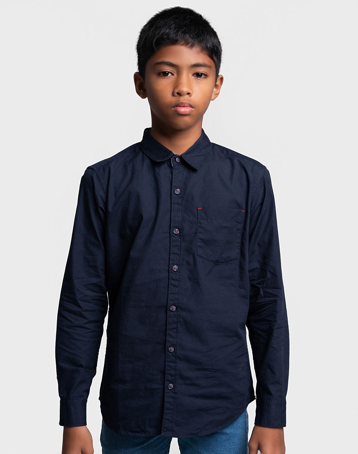 Boys Navy Blue Cotton Shirt For Boys – Classic Full Sleeves