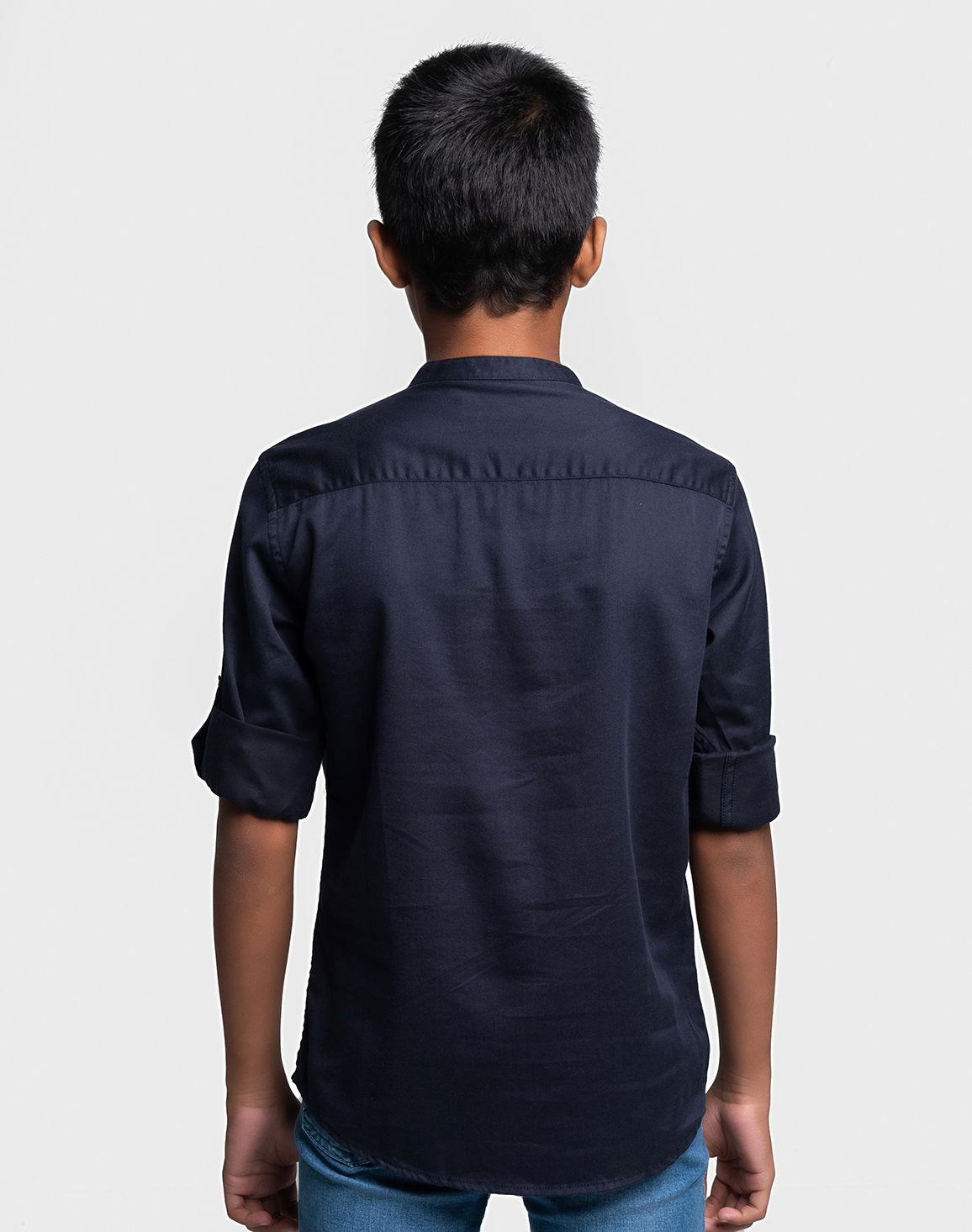 Boys Navy Blue Cotton Shirt Smart Casual Kidswear India
