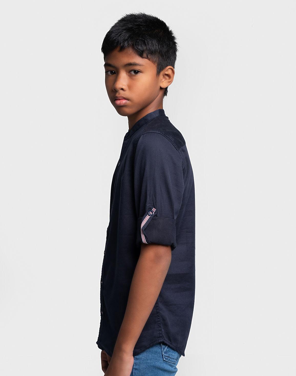 Boys Navy Blue Cotton Shirt Smart Casual Kidswear India