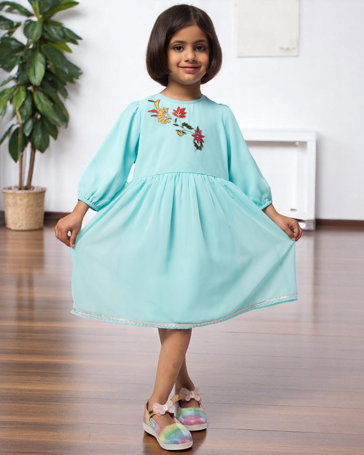 Whimsical Charm: Hand-Embellished Georgette Midi Dress