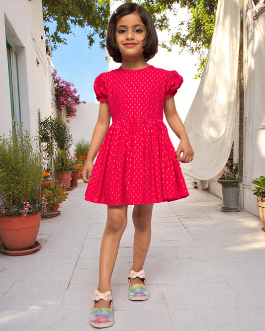 Breezy Elegance: Printed Rayon Frock with Elasticated Short Sleeves