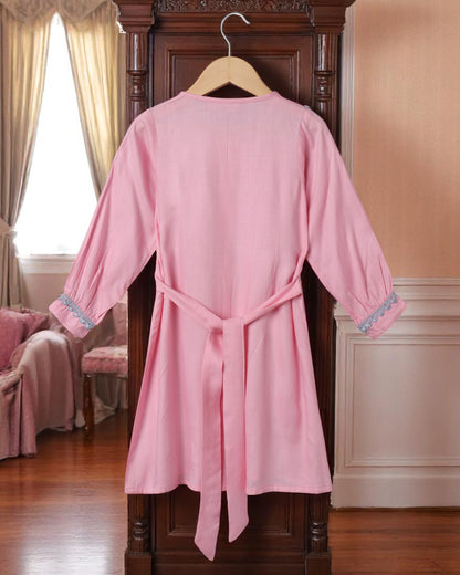 Elegant Two Piece Suit for Girls with Lace Work, Front Open Kurti & Pajama