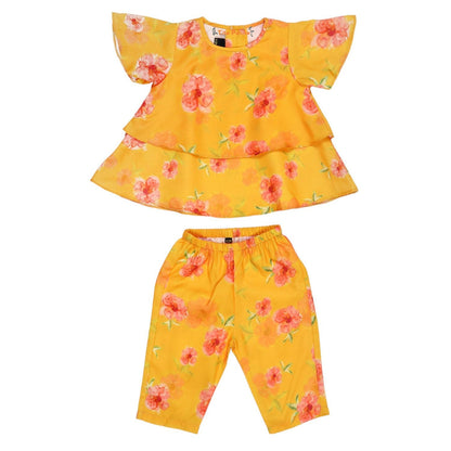 Baby Girl Two-PieceSet “Stylish Printed Cotton Blend Top with Calf-Length Pant