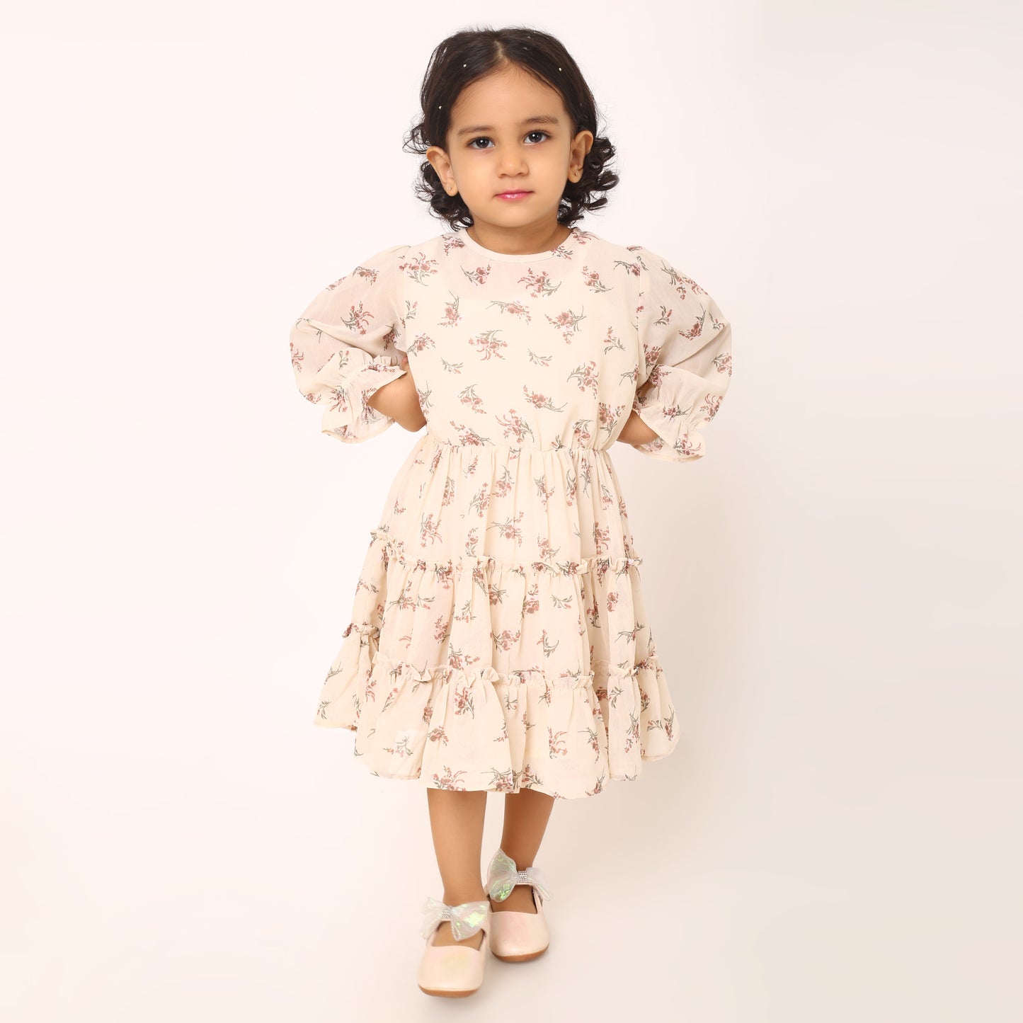 Georgette Top for Girls with Gathered Sleeves and Keyhole Neck
