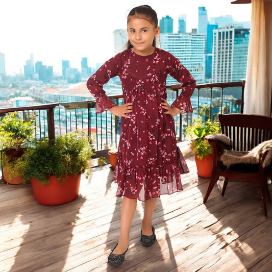 Multi-Layered  Maxi Dress for Girls in Chiffon Fabric