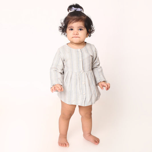 Adorable Striped Baby Frock with Frilled Sleeves & Matching Panty