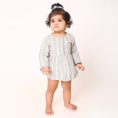Adorable Striped Baby Frock with Frilled Sleeves & Matching Panty