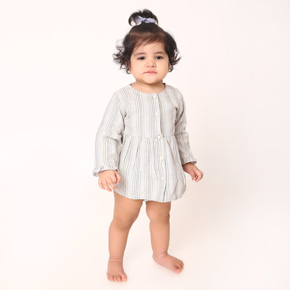 Adorable Striped Baby Frock with Frilled Sleeves & Matching Panty