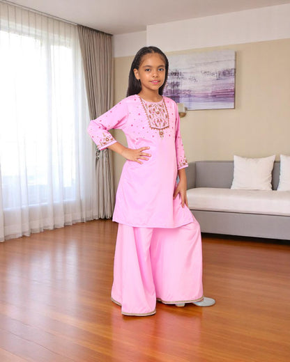 Girls 3-Piece Ethnic Suit in Silky French Crepe with Handwork Detailing