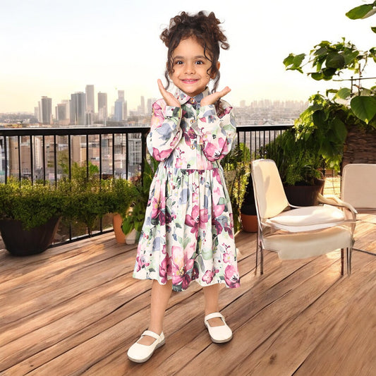 Charming Floral Crepe Frock for Girls